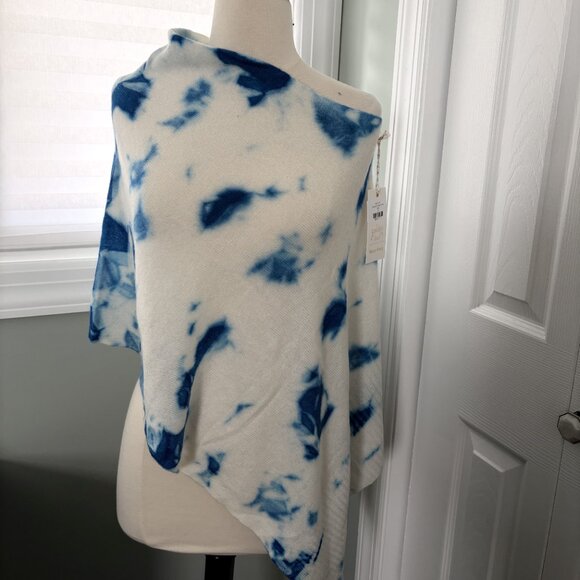 Golden Sun Cabana Tie Dye Cashmere Poncho, Blue Pool, One Size, NWT - Picture 1 of 4